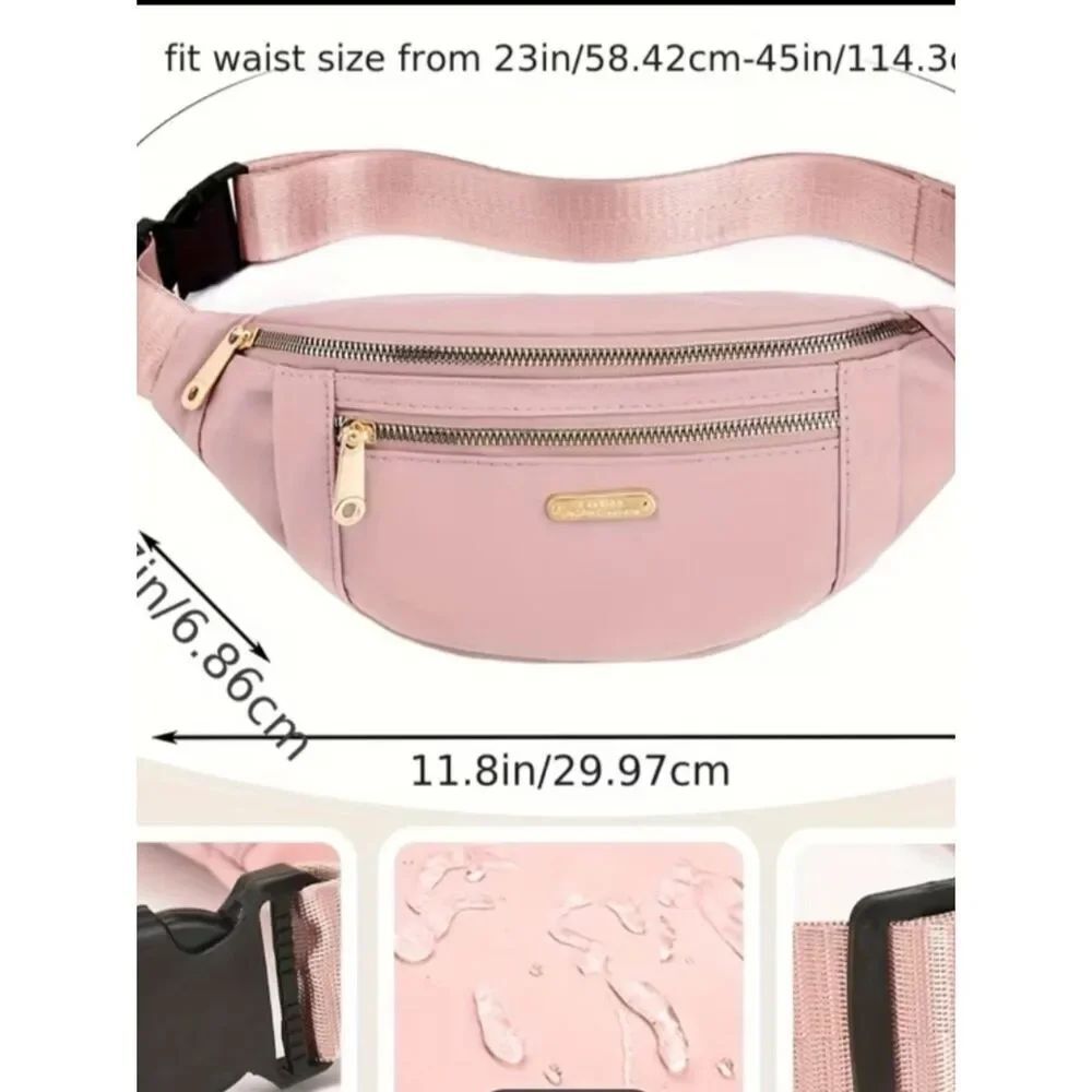 Stylish Pink Waist Bag — Compact Belt Bag with Gold Accents
